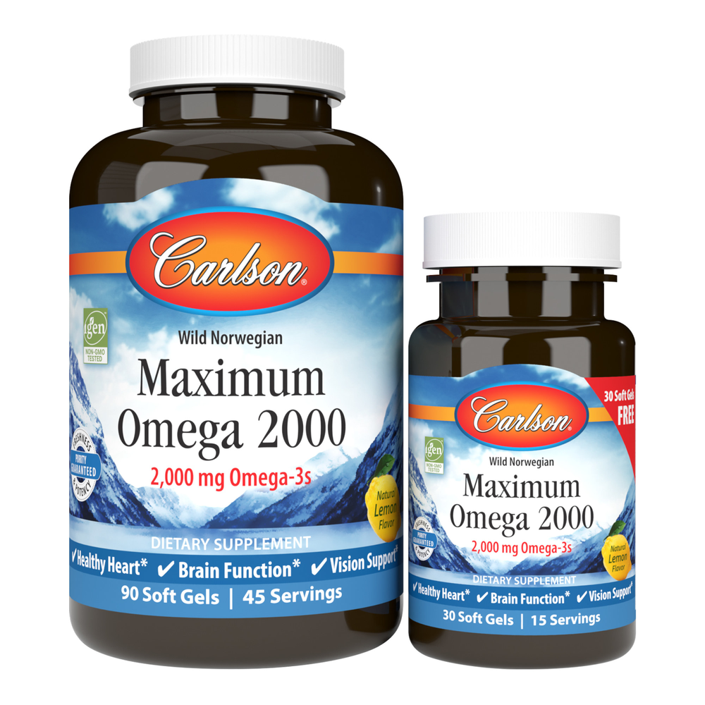 Carlson Maximum Omega 2,000 120 softgel - High-Potency Omega-3s for Heart, Brain, and Joint Health