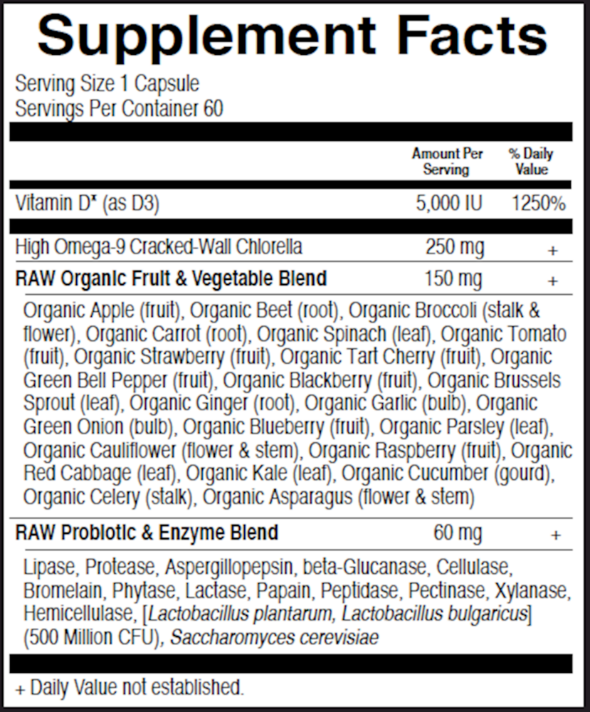 Garden of Life Vitamin Code Raw D3 5000 IU 60 capsule supplement facts label