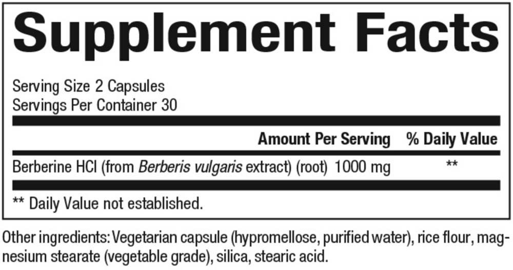 Natural Factors WellBetX Berberine 500 mg 60 capsule supplement facts label