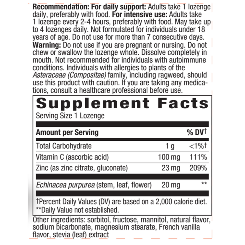 Nature’s Way Zinc Lozenges 60 lozenge supplement facts label