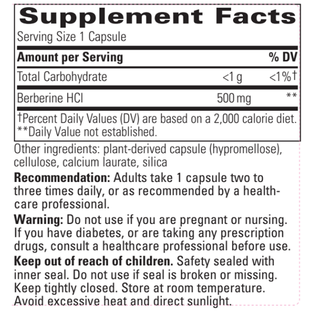 Integrative Therapeutics Berberine 60 capsule supplement facts label
