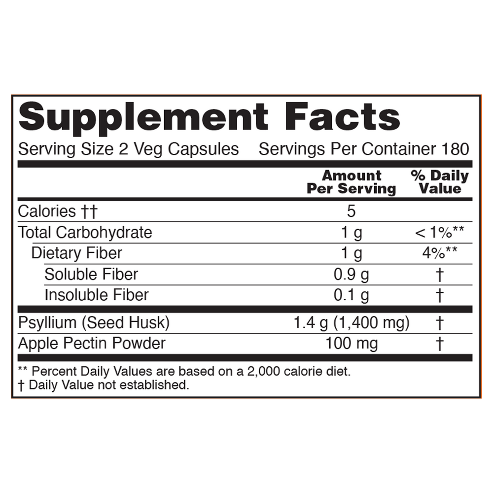 NOW Psyllium Husk Caps 360 capsule supplement facts label