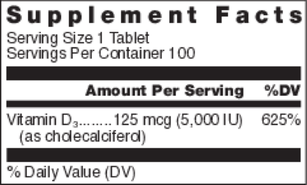 Klean Athlete KLEAN-D 5000 IU 100 tablet supplement facts label