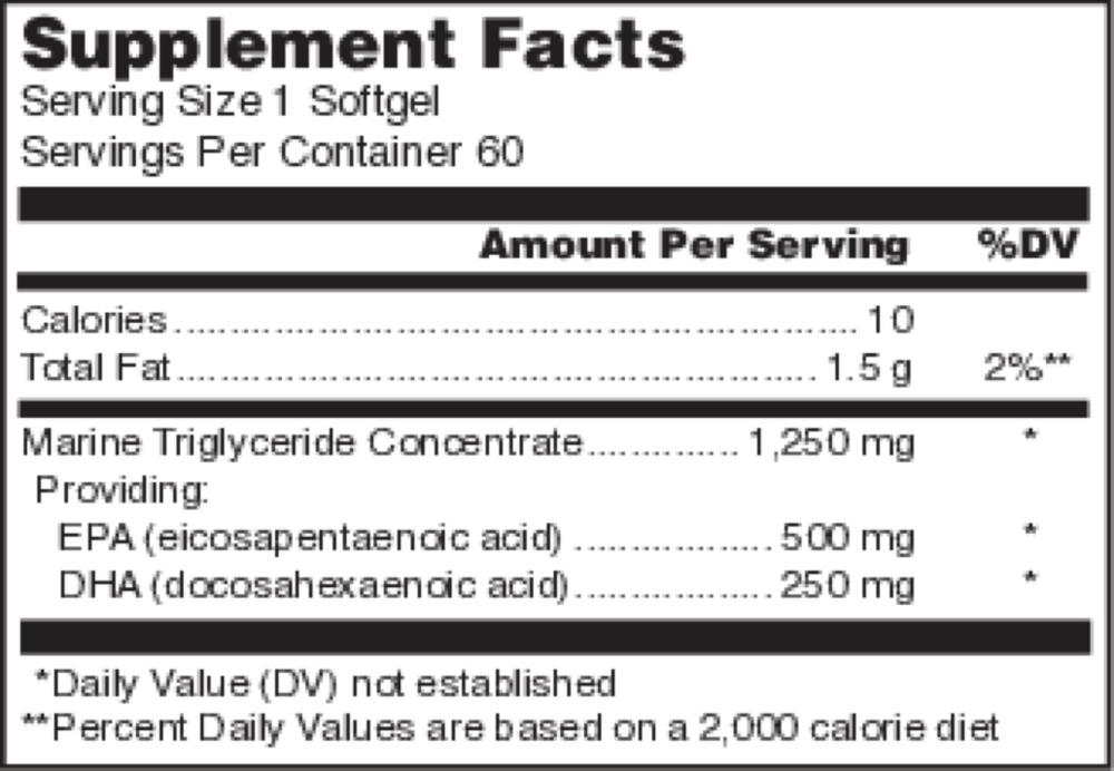 Klean Athlete Klean Omega 60 softgel supplement facts label