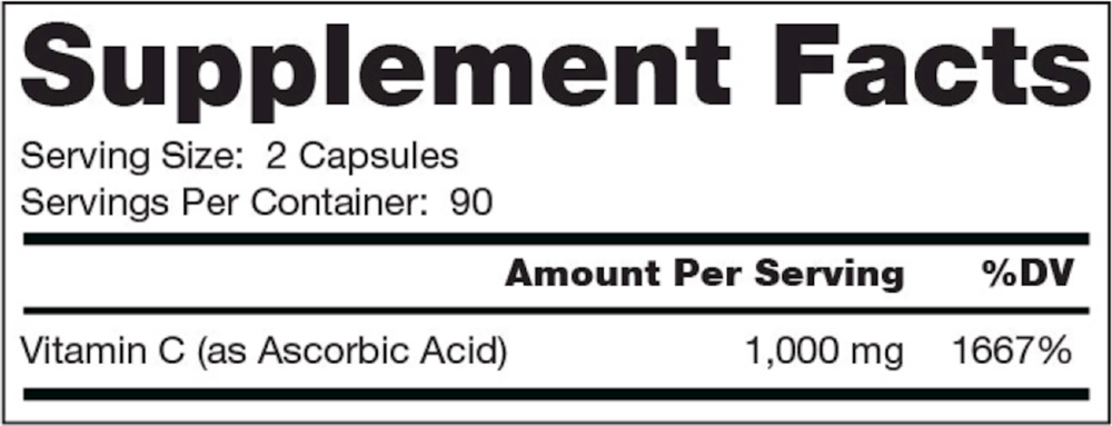 Dr. Mercola Liposomal Vitamin C 180 capsule supplement facts label