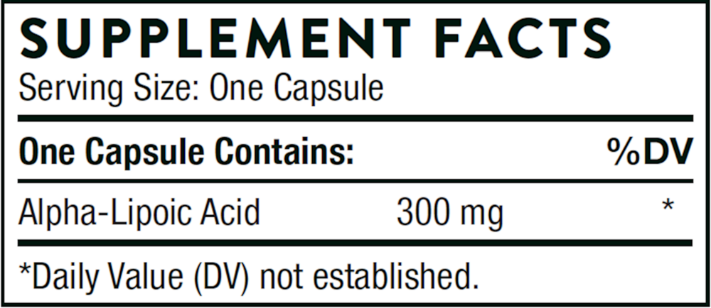 Thorne Alpha Lipoic Acid 60 capsule supplement facts label
