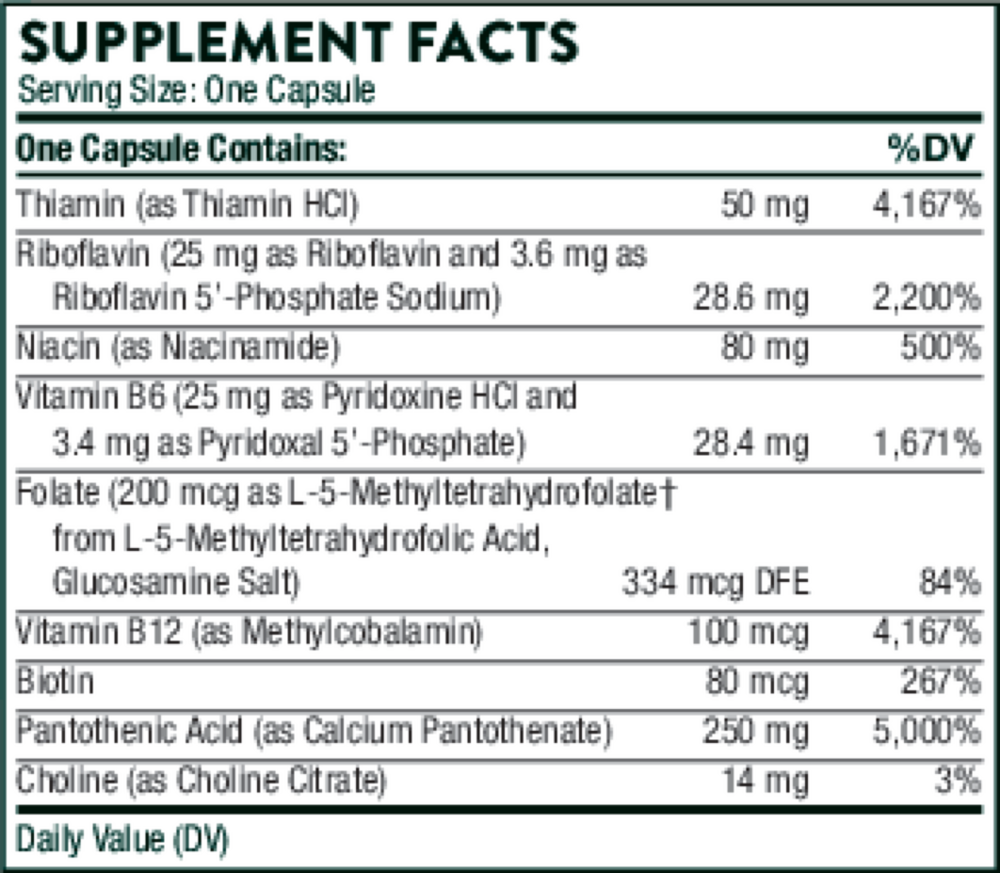 Thorne Stress B-Complex 60 capsule supplement facts label