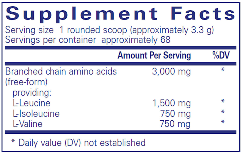 Pure Encapsulations BCAA Powder 227 gram supplement facts label