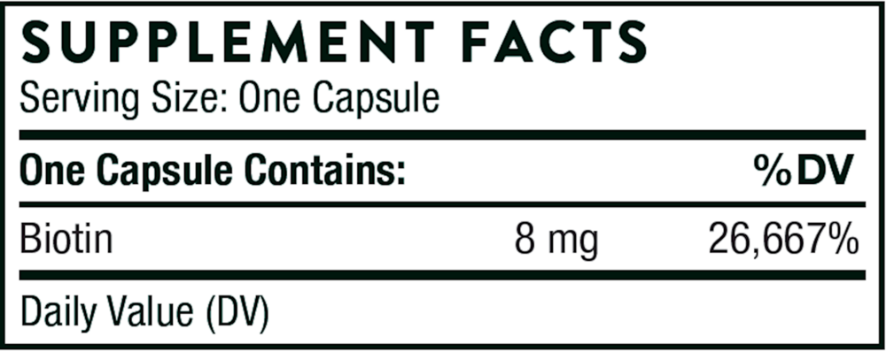 Thorne Biotin-8 60 capsule supplement facts label