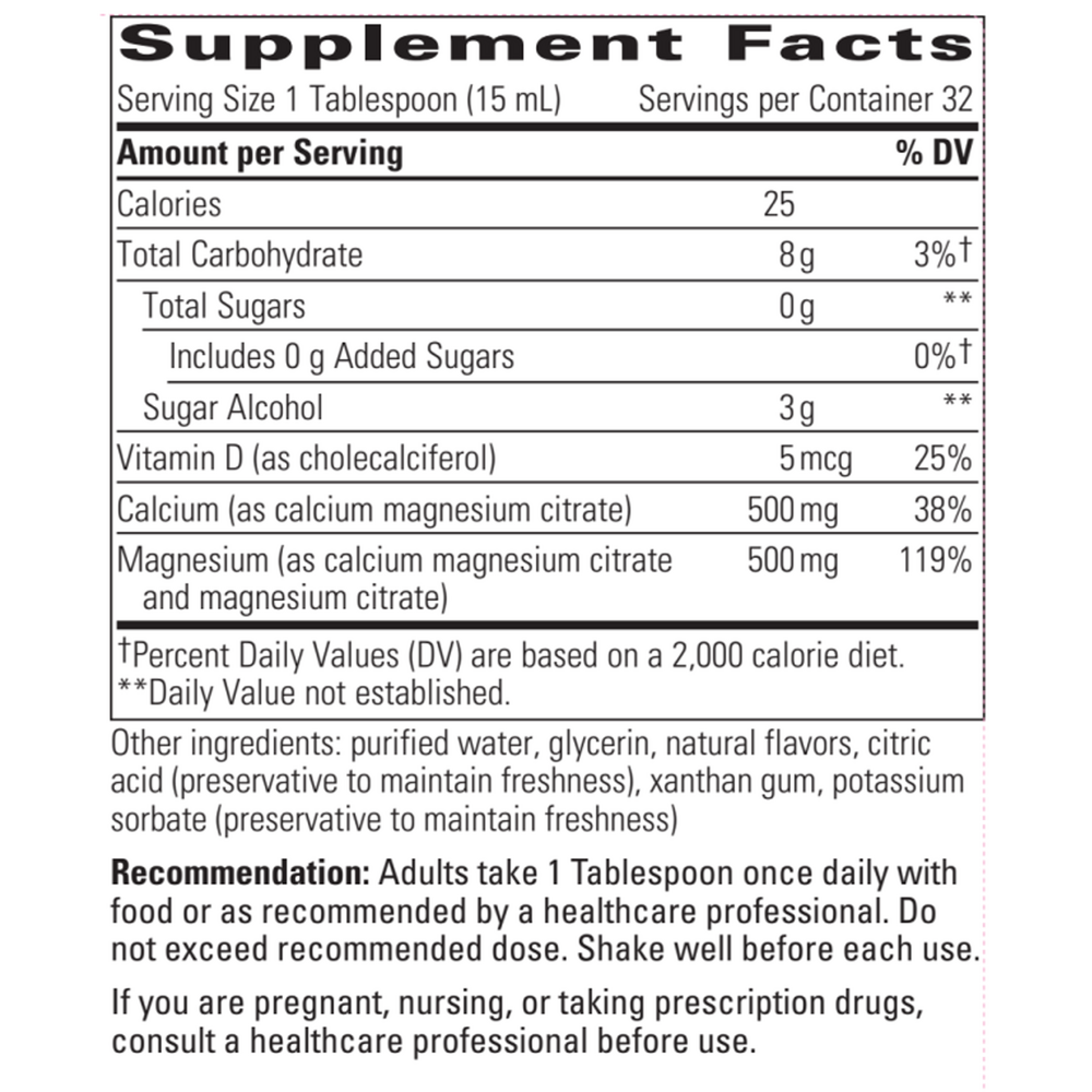 Integrative Therapeutics Liquid Calcium Magnesium Berry 1:1 480 milliliter supplement facts label
