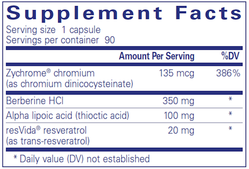 Pure Encapsulations Metabolic Xtra 90 capsule supplement facts label