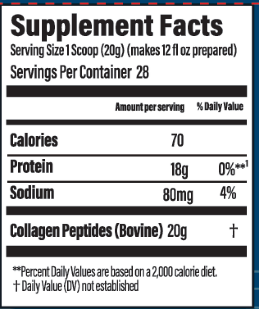 Bubs Naturals Collagen Peptides 567 gram supplement facts label