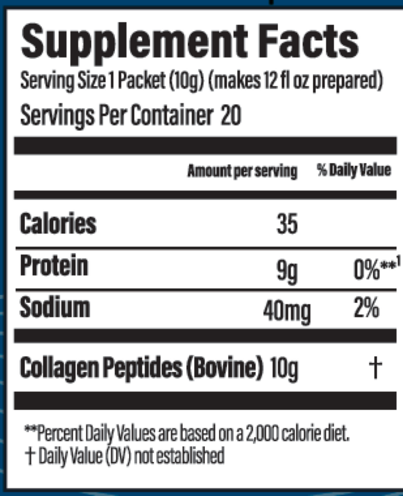 Bubs Naturals Collagen Peptides Packets 20 packet supplement facts label
