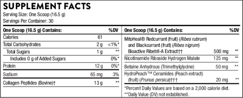 Thorne Collagen Plus 495 gram supplement facts label