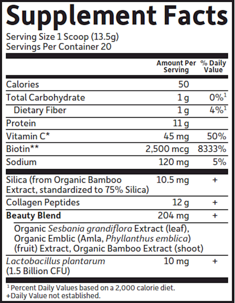 Garden of Life Grass Fed Collagen Beauty Strawberry Lemonade 270 gram supplement facts label
