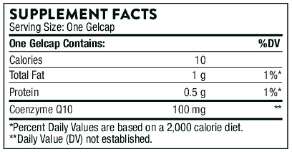 Thorne CoQ10 60 gelcap supplement facts label