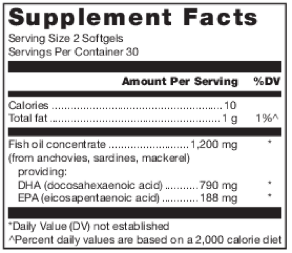 Klean Athlete Klean DHA 60 softgel supplement facts label