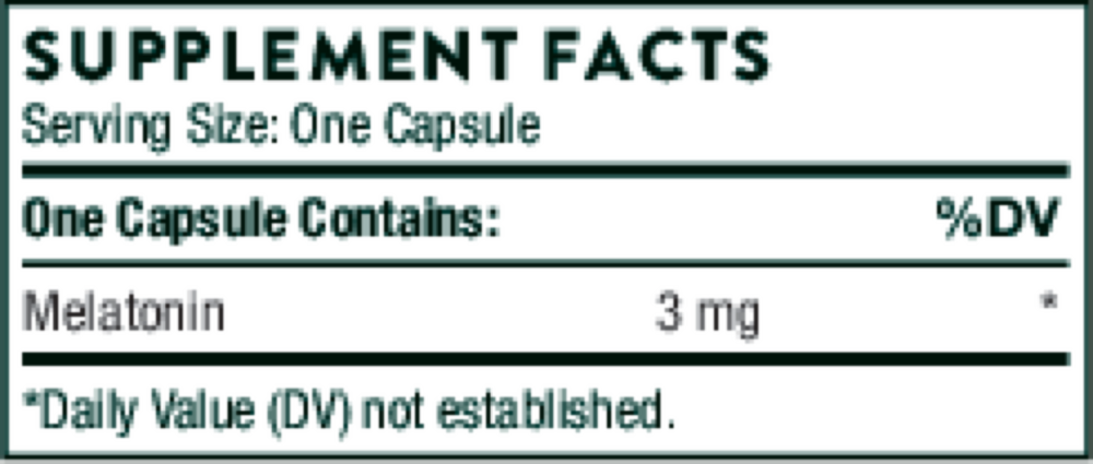 Thorne Melaton-3 60 capsule supplement facts label