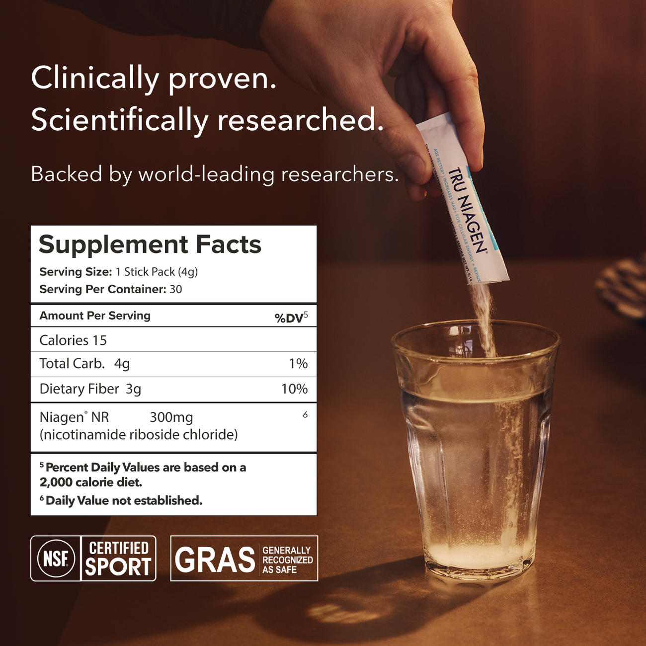 Tru Niagen Tru Niagen Stick Packs 30 packet supplement facts label
