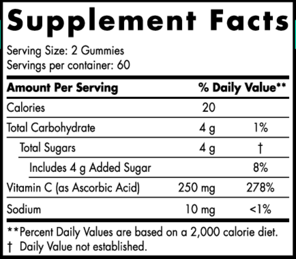 Nordic Naturals Vitamin C Gummies Sport 120 gummy supplement facts label