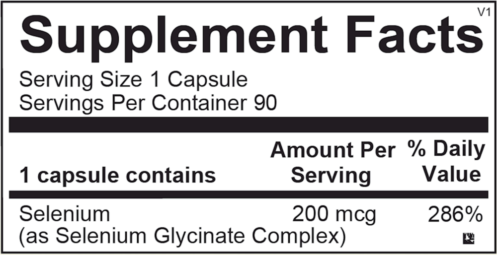 Ortho Molecular Products Reacted Selenium 90 capsule supplement facts label