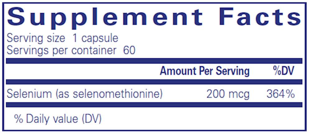 Pure Encapsulations Selenium 60 capsule supplement facts label