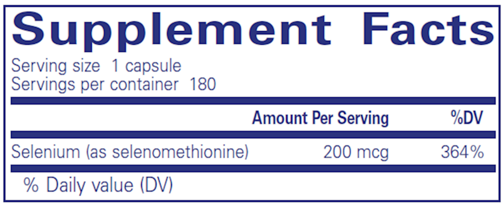 Pure Encapsulations Selenium 180 capsule supplement facts label