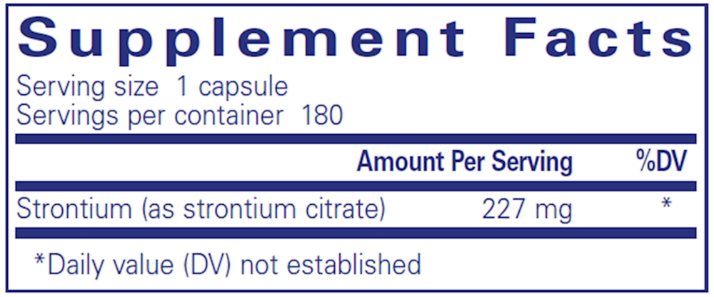 Pure Encapsulations Strontium Citrate 180 capsule supplement facts label