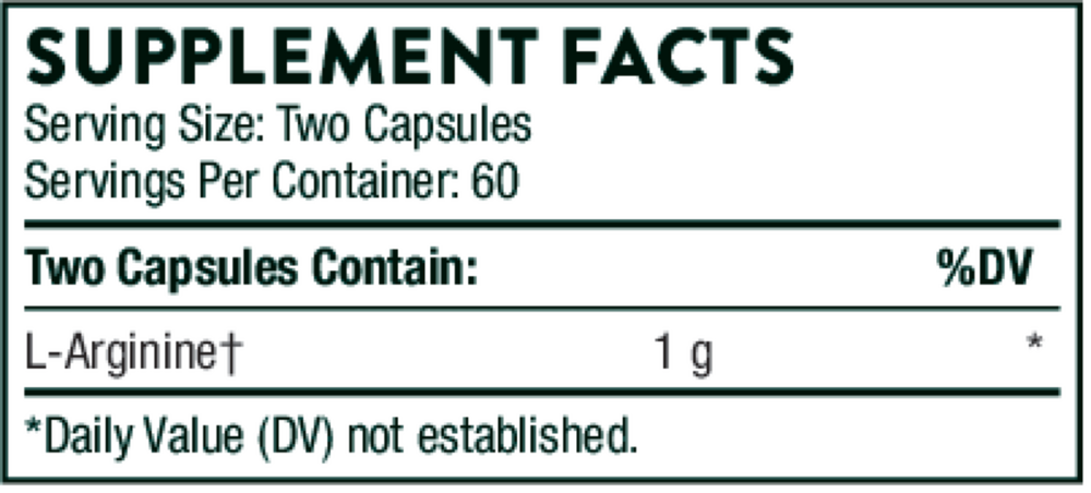 Thorne L-Arginine Sustained Release 120 capsule supplement facts label