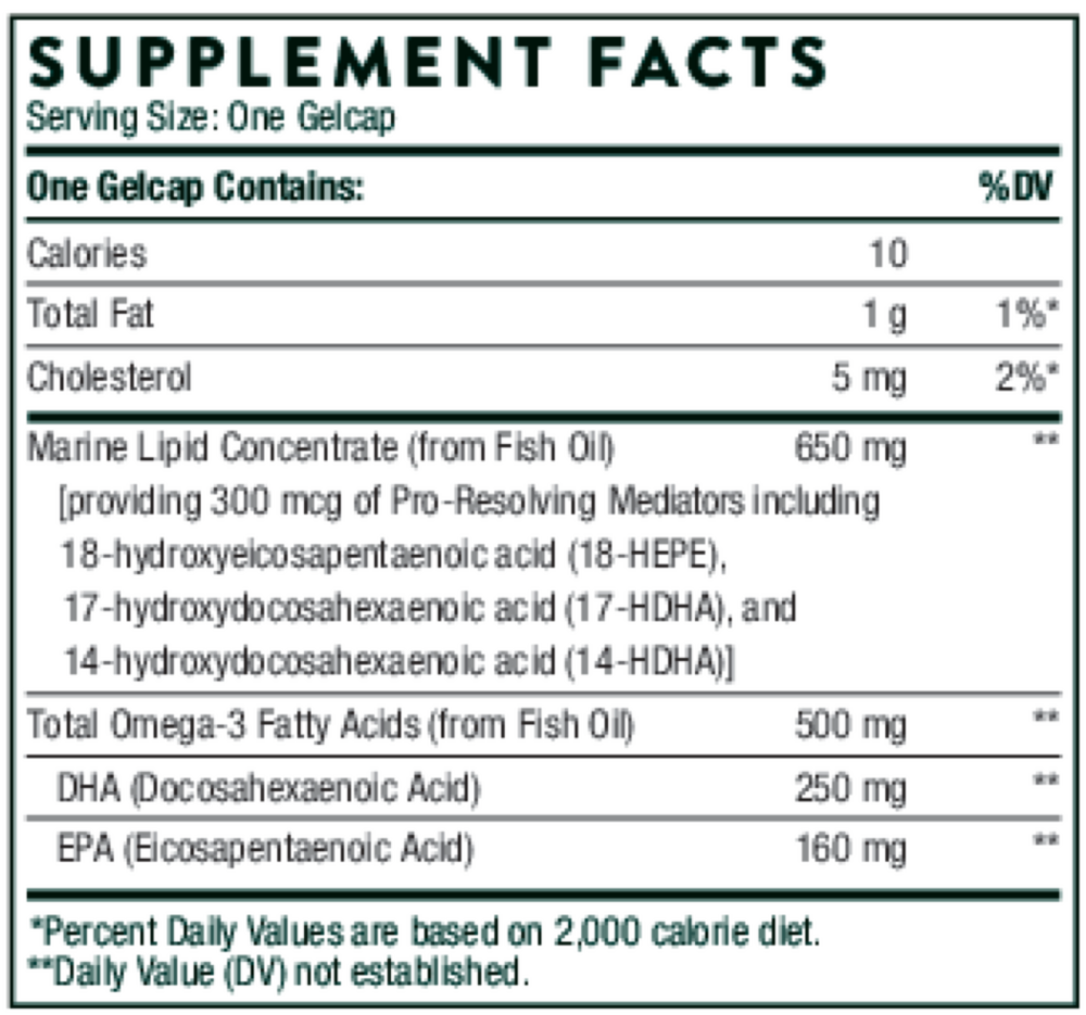 Thorne Pro-Resolving Mediators 60 gelcap supplement facts label