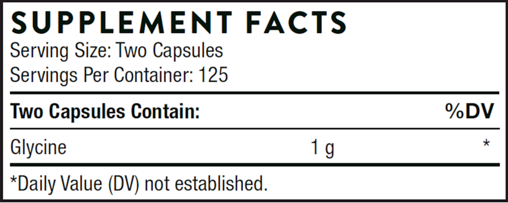 Thorne Glycine 250 capsule supplement facts label