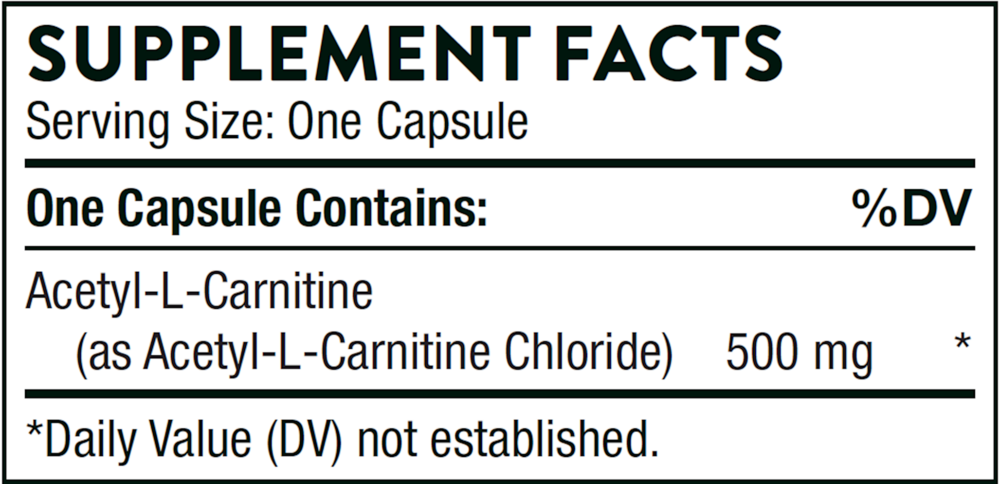 Thorne Acetyl-L-Carnitine 60 capsule supplement facts label