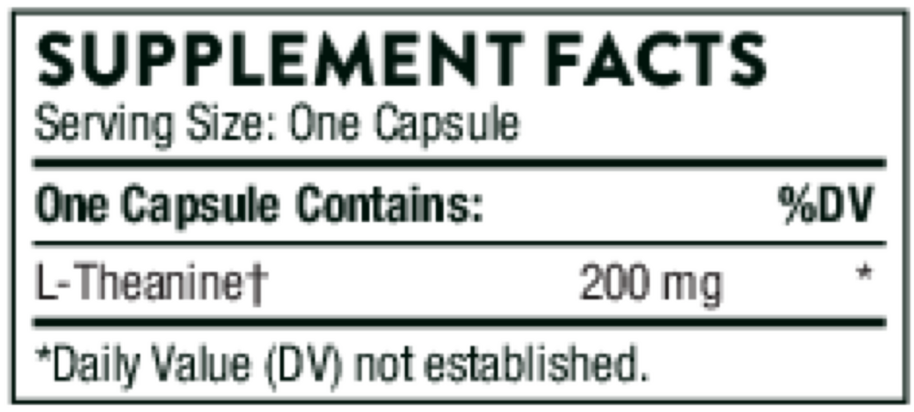 Thorne Theanine 90 capsule supplement facts label