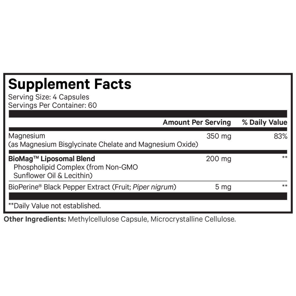 Codeage Liposomal Magnesium Glycinate 240 capsule supplement facts label