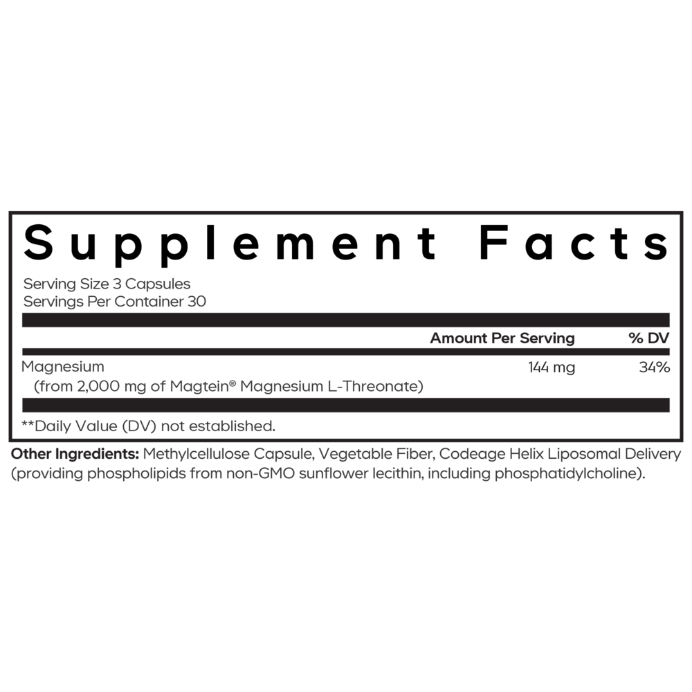 Codeage Liposomal Magnesium L-Threonate 90 capsule supplement facts label