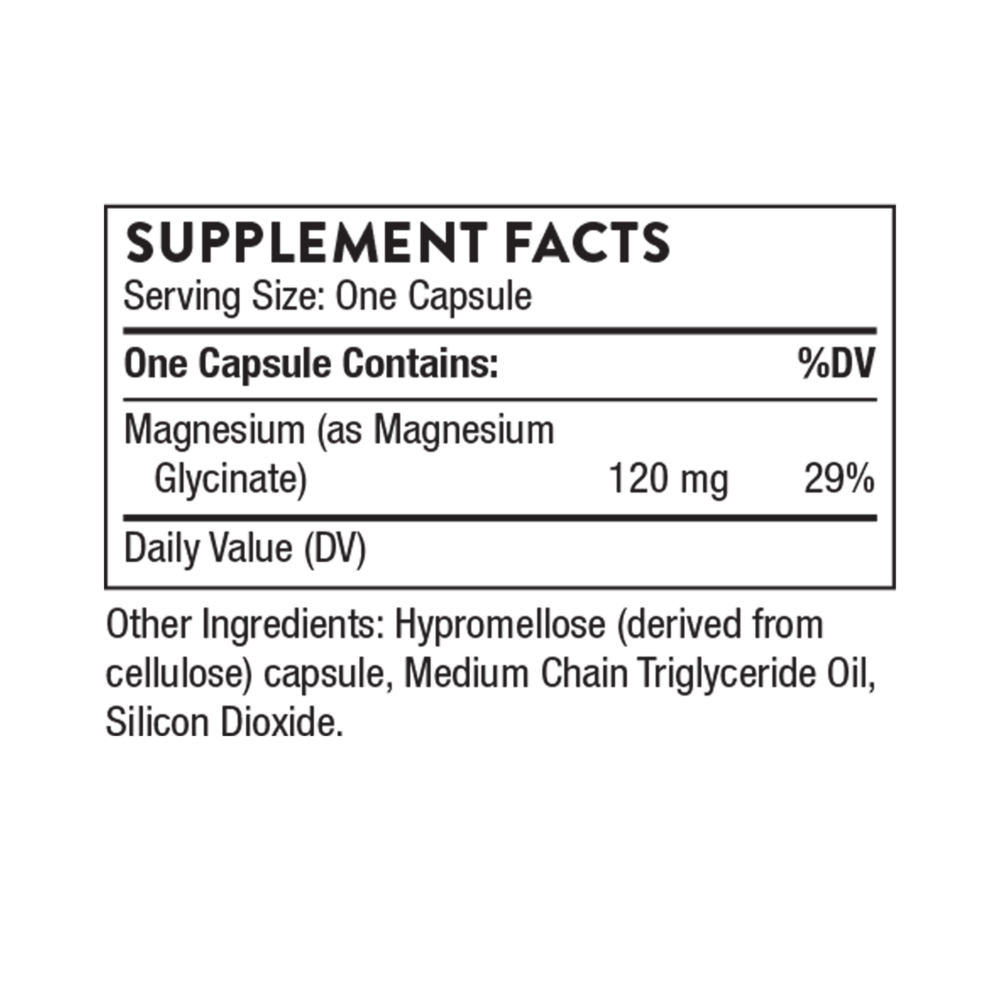 Thorne Magnesium Glycinate 90 capsule supplement facts label