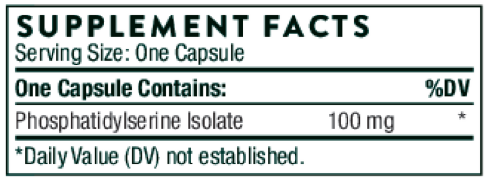 Thorne Phosphatidylserine 60 capsule supplement facts label