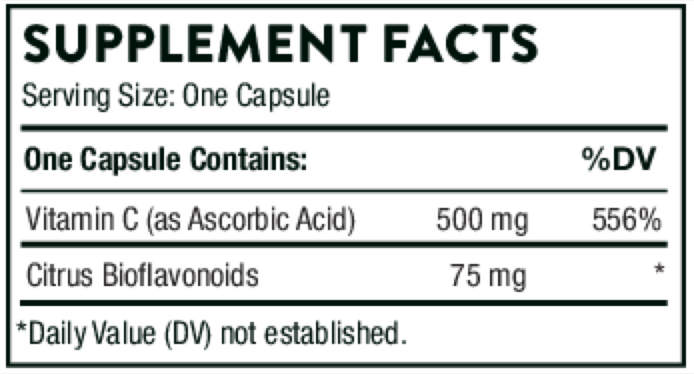 Thorne Vitamin C 500mg 90 capsule supplement facts label