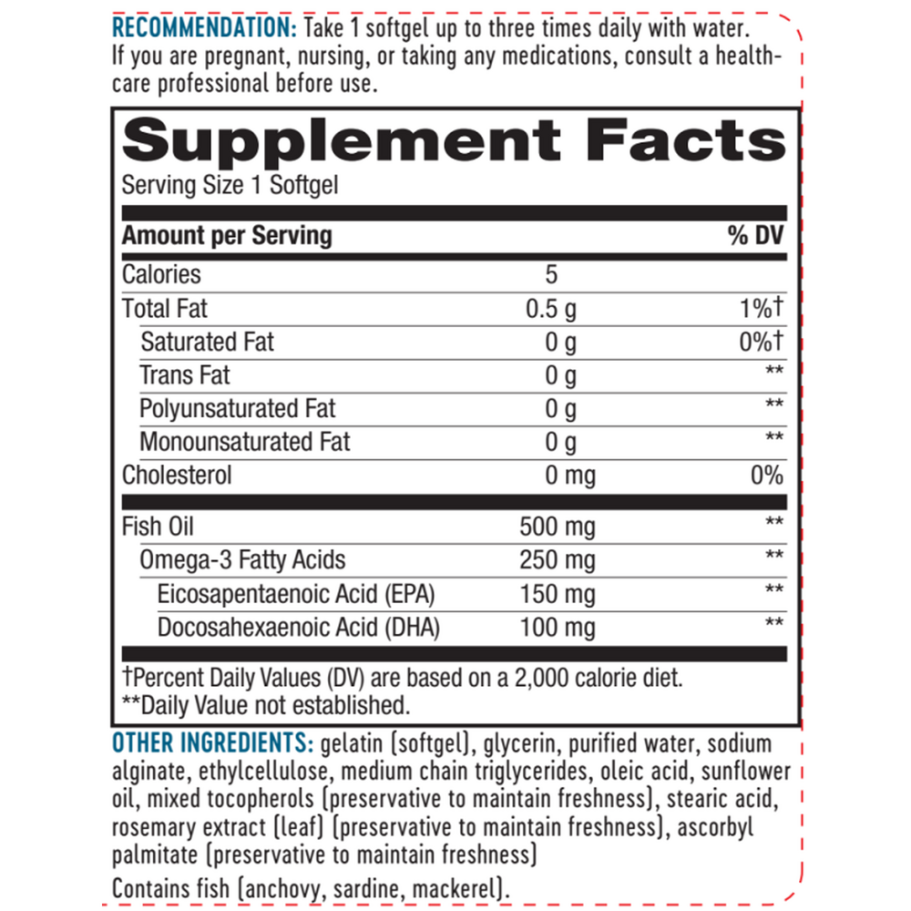 Nature's Way Fisol Fish Oil 180 softgel supplement facts label