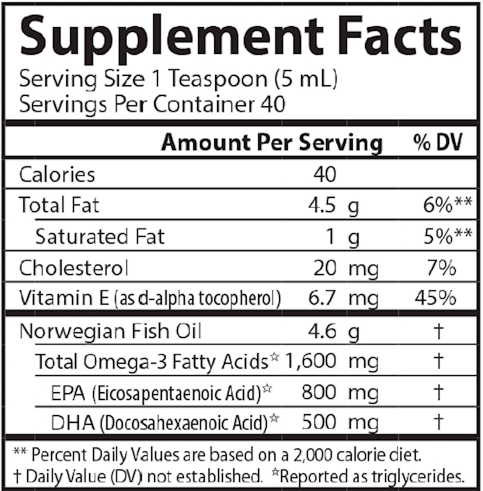 Carlson The Very Finest Fish Oil Liquid 200 milliliter supplement facts label
