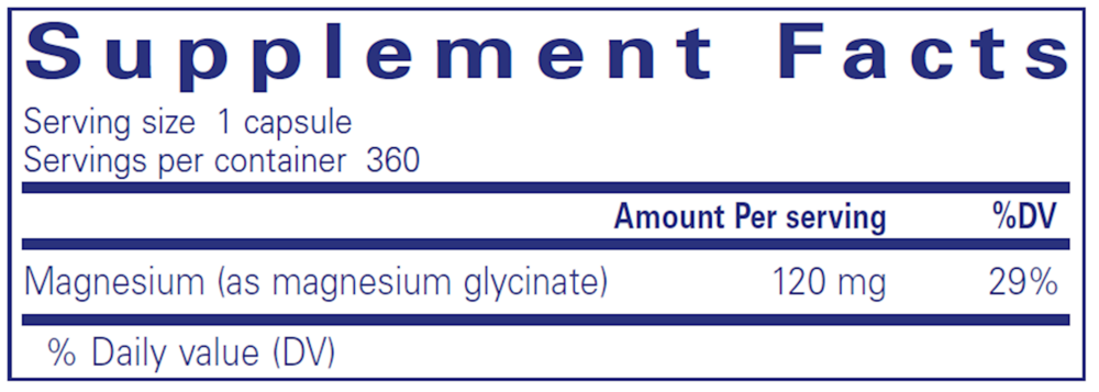 Pure Encapsulations Magnesium Glycinate 360 capsule supplement facts label