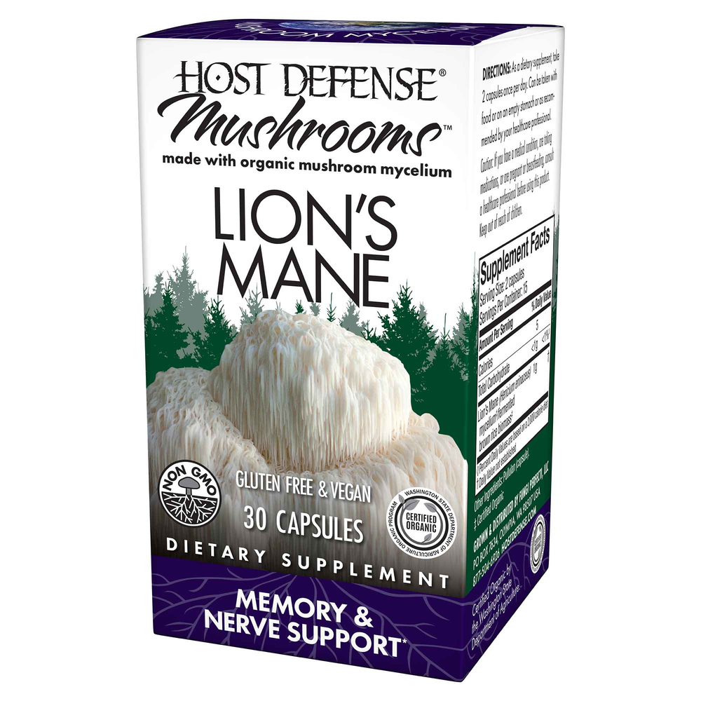 Host Defense Lions Mane 30 capsule - Support Cognitive Function and Nerve Health with Lion's Mane Mushroom