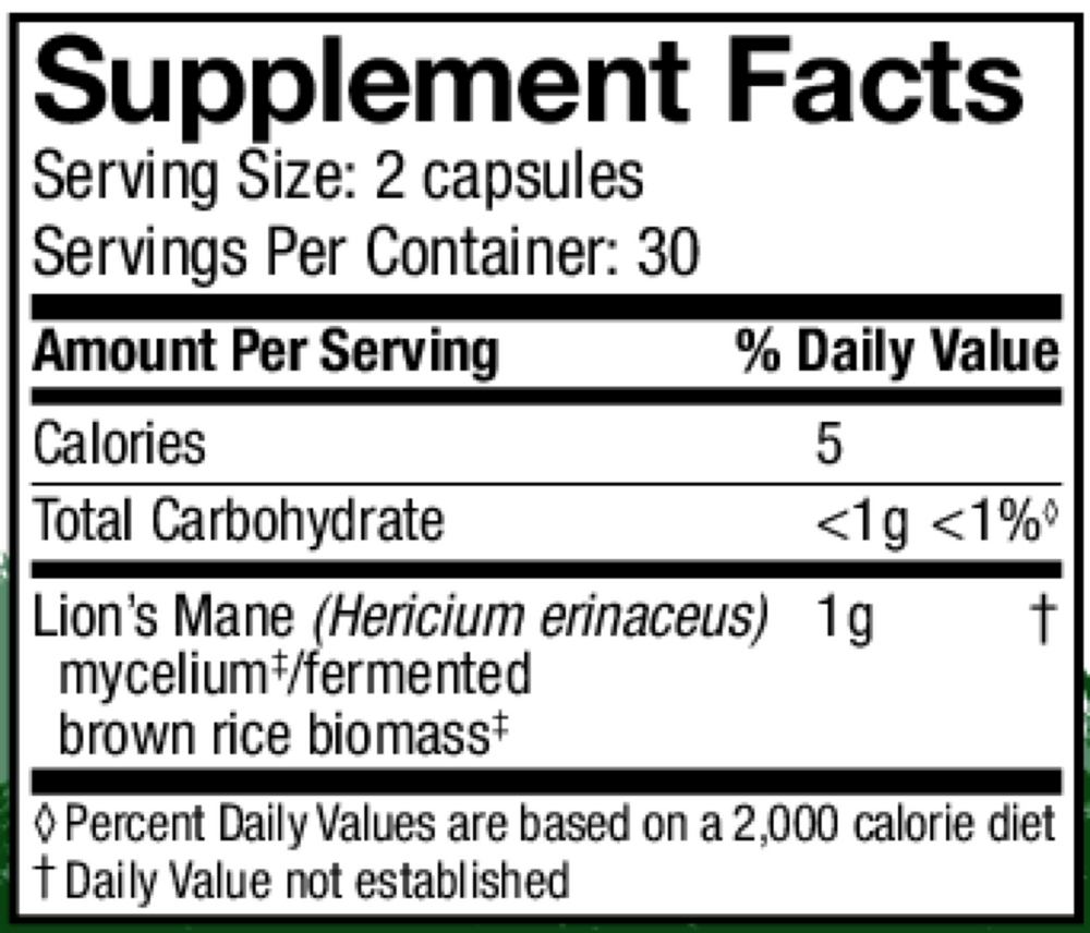 Host Defense Lions Mane 60 capsule supplement facts label