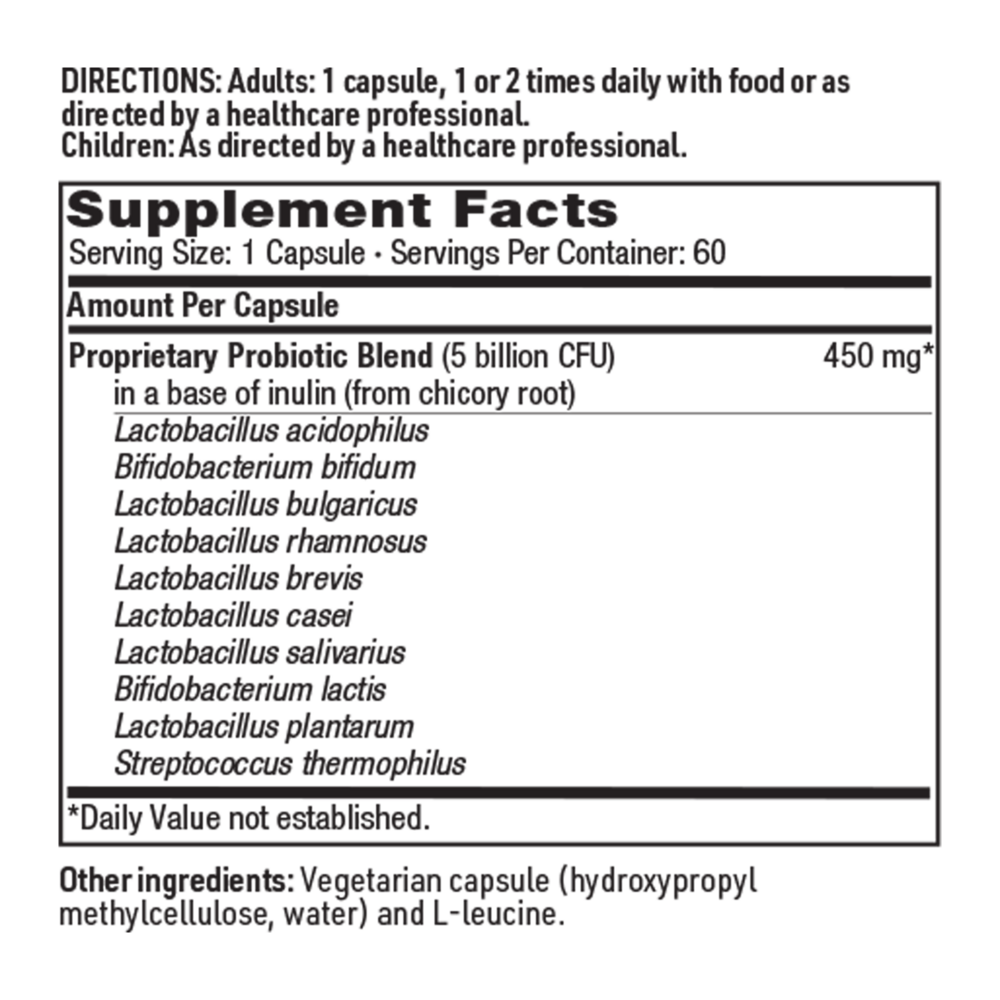 Klaire Labs/SFI Health Ther-Biotic Vital-10 60 capsule supplement facts label