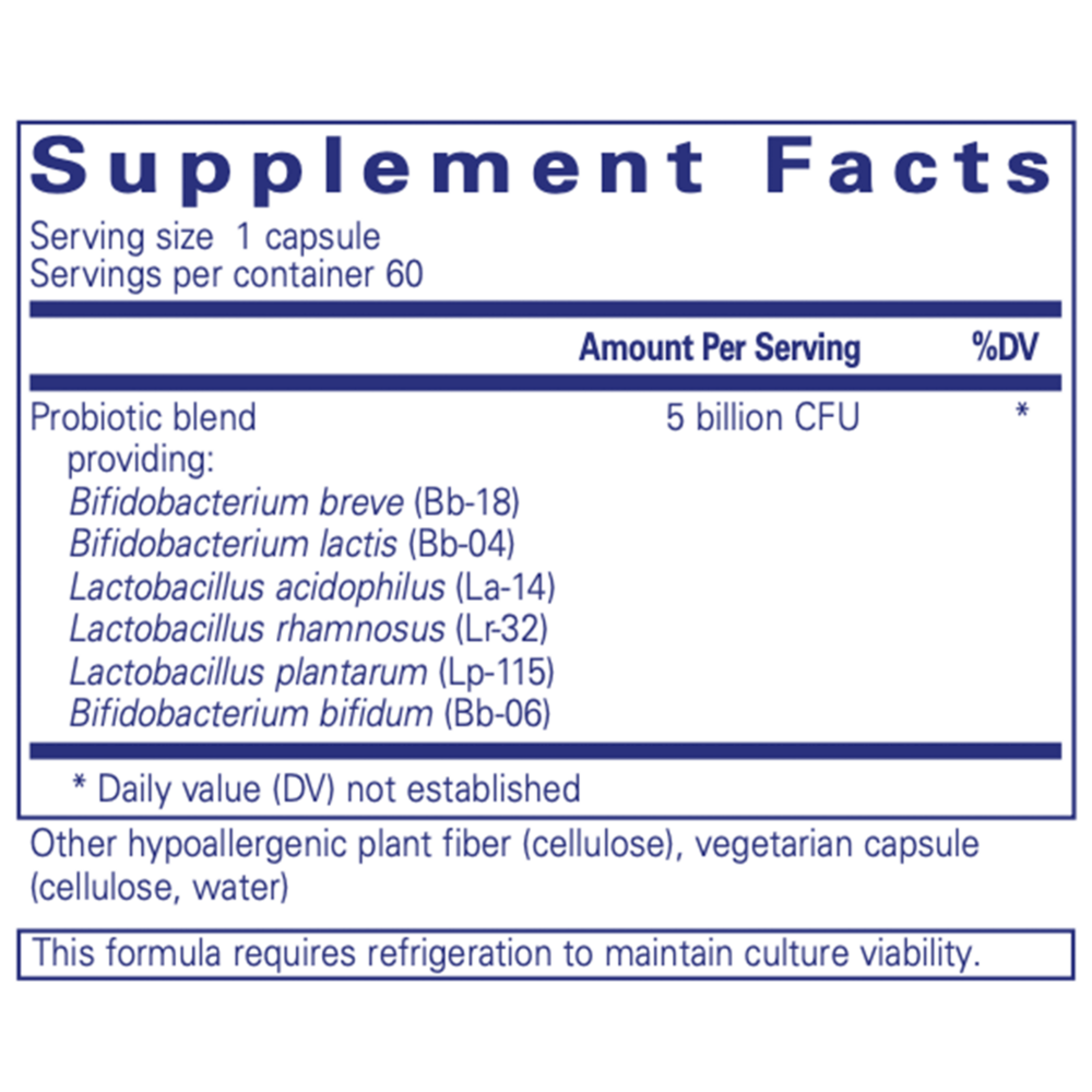 Pure Encapsulations PureProbiotic 60 capsule supplement facts label
