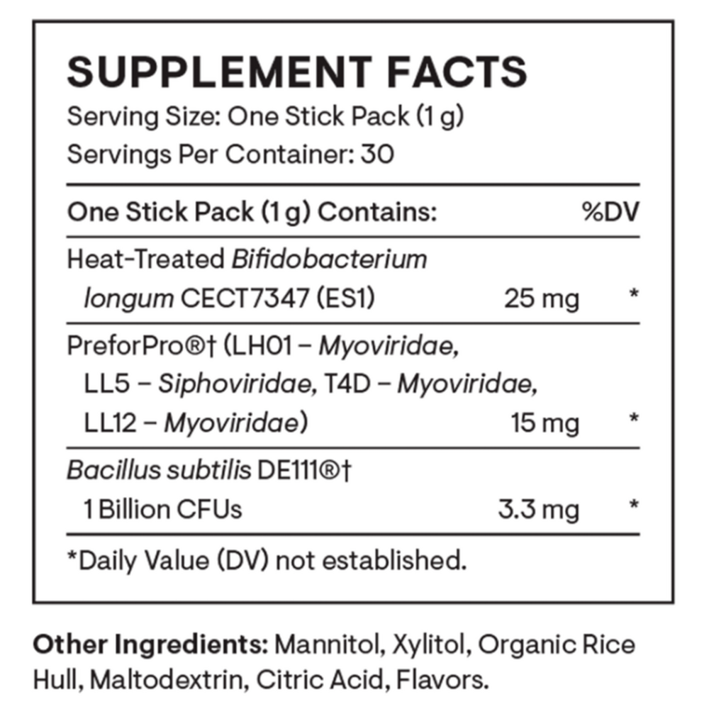 Thorne Complete Biotic 30 packet supplement facts label