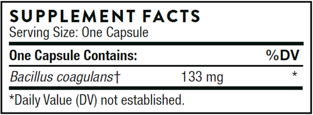 Thorne Bacillus Coagulans 60 capsule supplement facts label