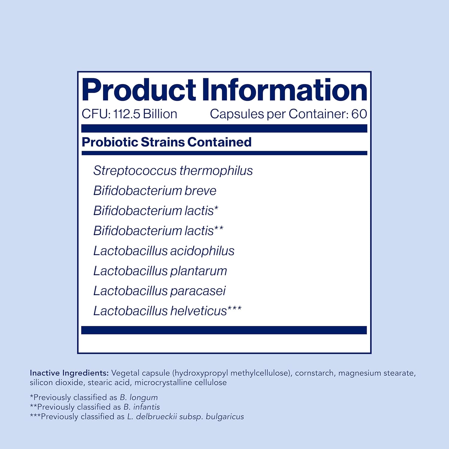 VSL#3 High-Potency, Multi-Strain Probiotic 60 capsule supplement facts label