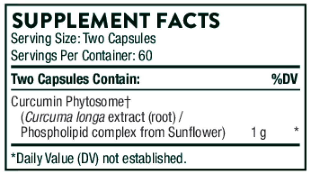 Thorne Curcumin Phytosome 120 capsule supplement facts label
