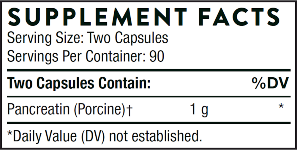 Thorne Pancreatic Enzymes 180 capsule supplement facts label